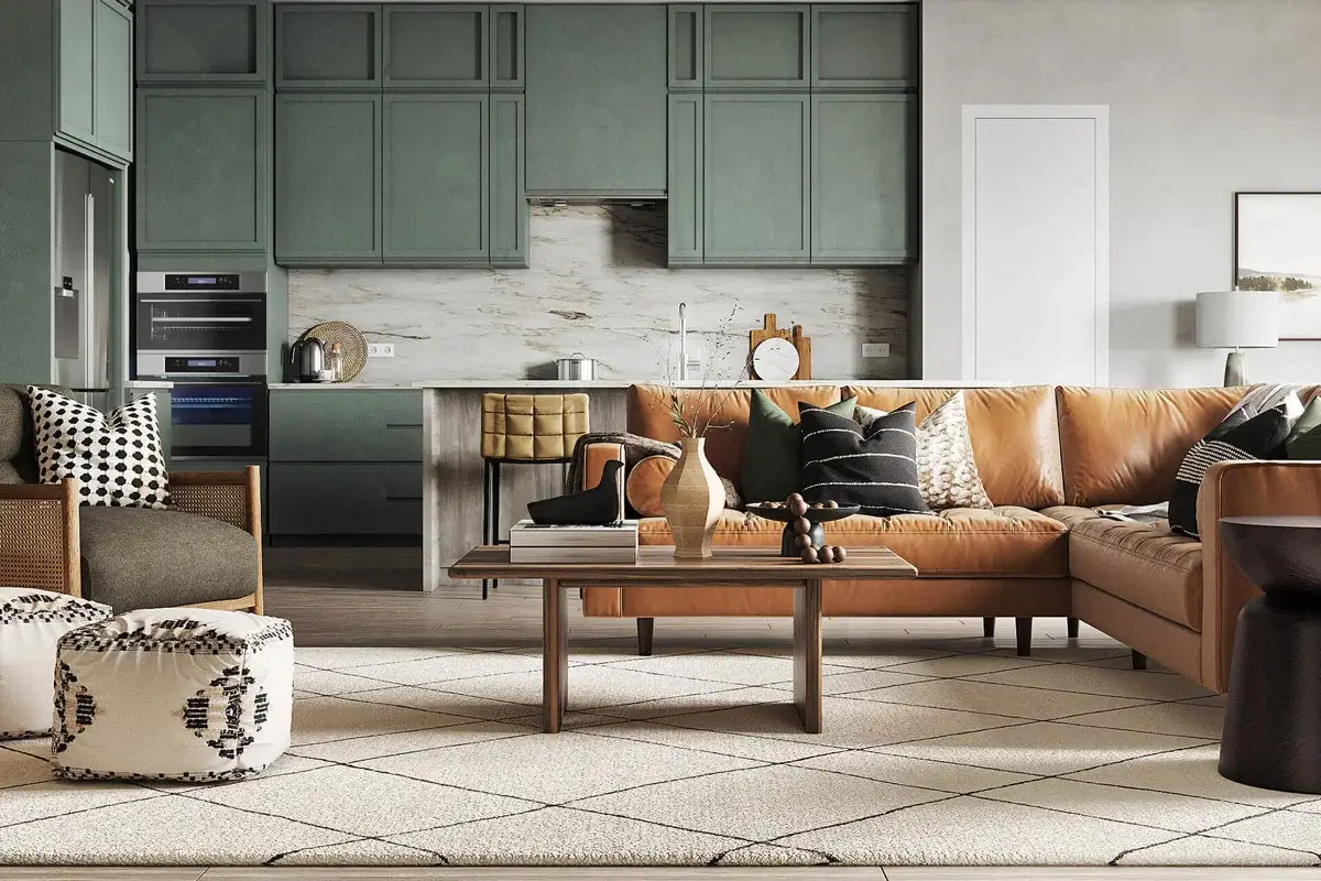 kitchen and living room design concept